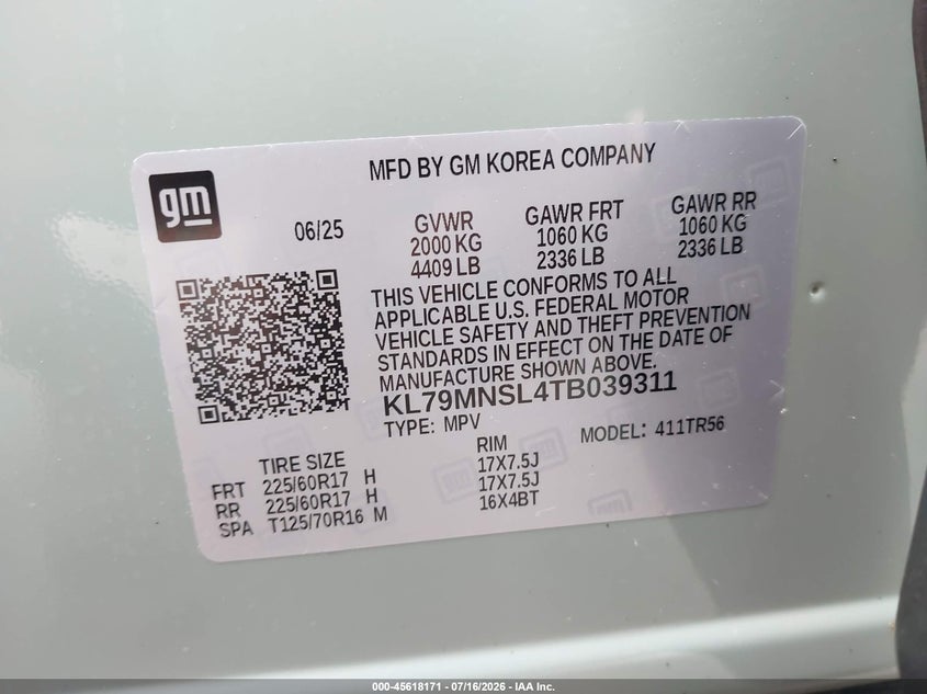 2026 Chevrolet Trailblazer Awd Ls VIN: KL79MNSL4TB039311 Lot: 45618171