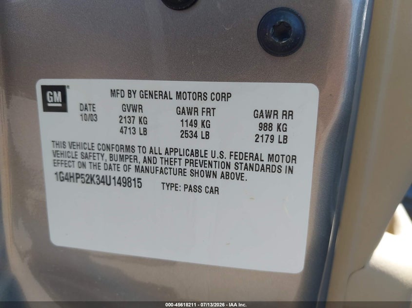 2004 Buick Lesabre Custom VIN: 1G4HP52K34U149815 Lot: 45618211