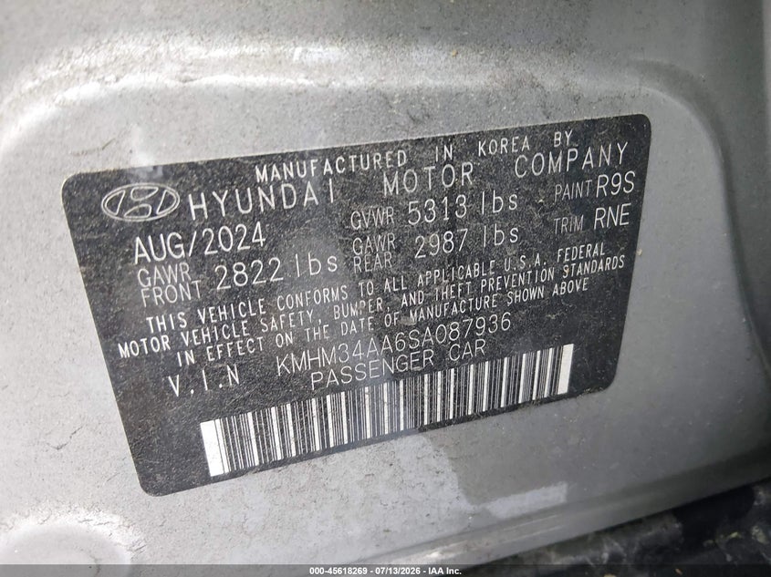 2025 Hyundai Ioniq 6 Sel VIN: KMHM34AA6SA087936 Lot: 45618269