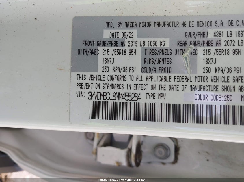 2022 Mazda Cx-30 Preferred VIN: 3MVDMBCL8NM455284 Lot: 45618347