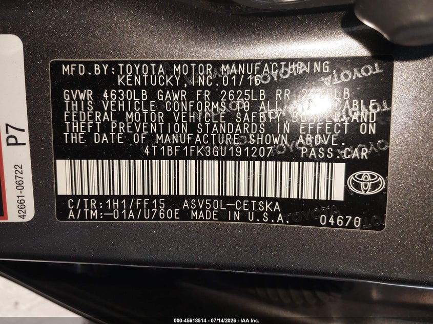 2016 TOYOTA CAMRY SE — Photo 9