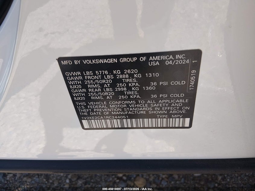 2024 Volkswagen Atlas Cross Sport 2.0T Se W/Technology VIN: 1V2KE2CA1RC244051 Lot: 45618597