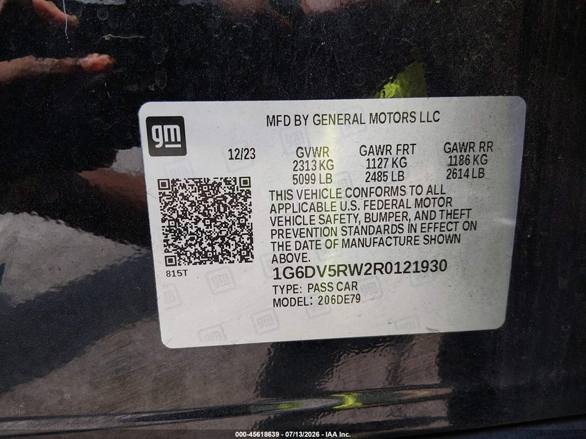 2024 Cadillac Ct5-V V-Series VIN: 1G6DV5RW2R0121930 Lot: 45618639