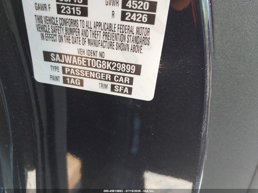 2016 Jaguar F-Type VIN: SAJWA6ET0G8K29899 Lot: 45618663