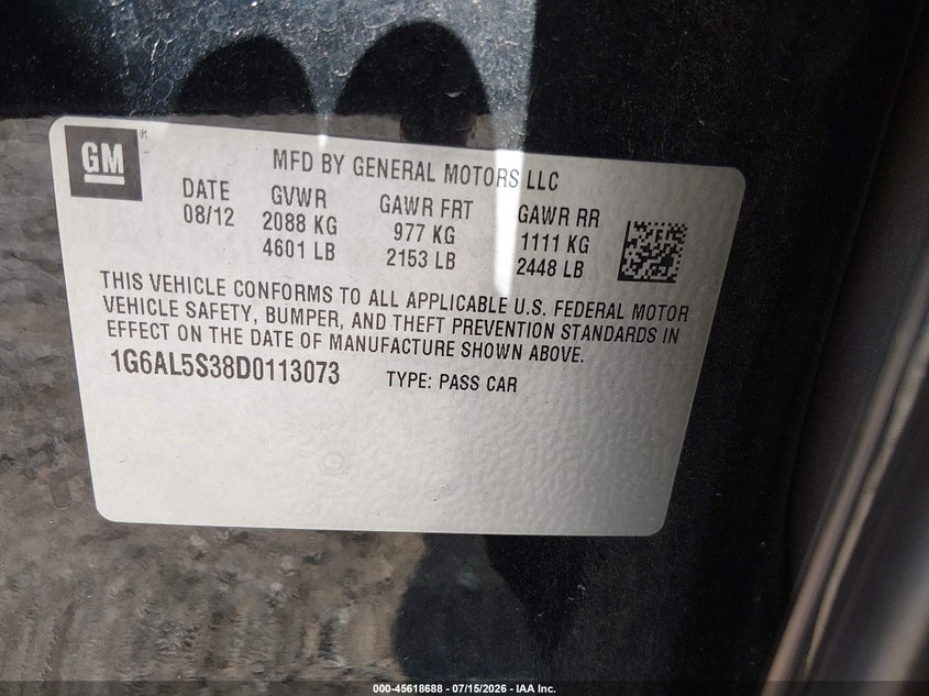 2013 Cadillac Ats Premium VIN: 1G6AL5S38D0113073 Lot: 45618688