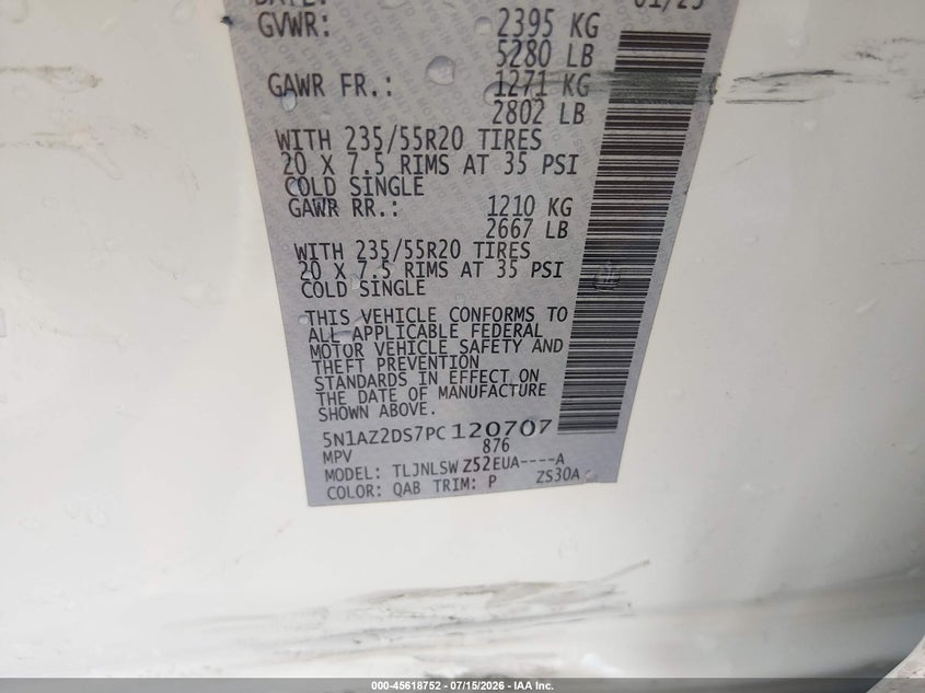 2023 Nissan Murano Platinum Intelligent Awd VIN: 5N1AZ2DS7PC120707 Lot: 45618752
