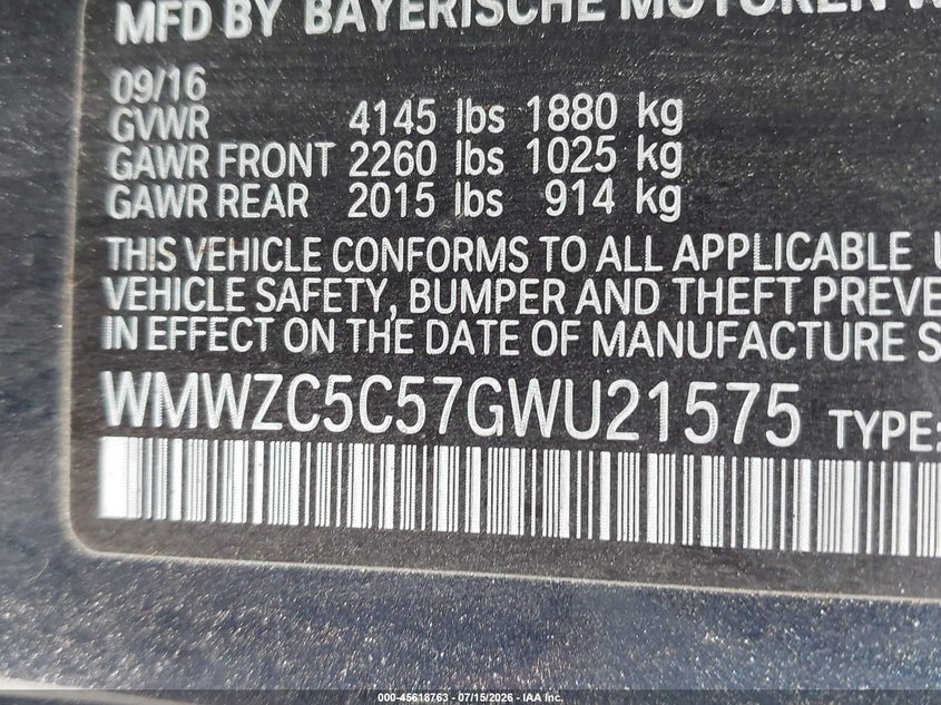 2016 Mini Countryman Cooper S VIN: WMWZC5C57GWU21575 Lot: 45618763