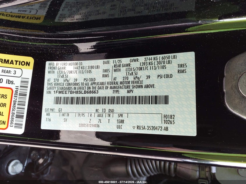 2025 Ford Bronco Big Bend VIN: 1FMEE7BH8SLD68663 Lot: 45618801