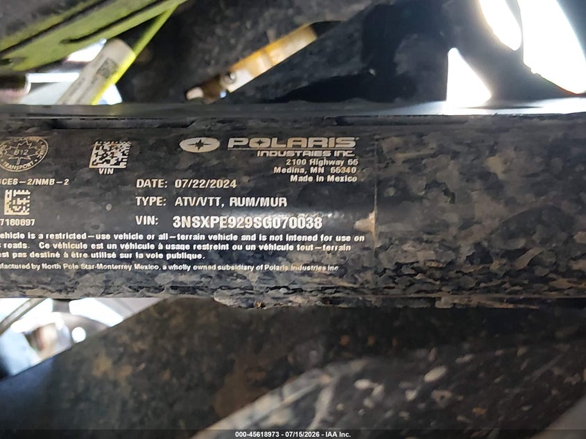 2025 Polaris Rzr Pro Xp Sport VIN: 3NSXPE929SG070038 Lot: 45618973