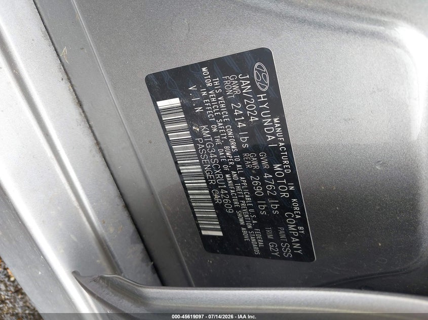 2024 Genesis G70 2.5T Rwd VIN: KMTG34SCXRU142609 Lot: 45619097