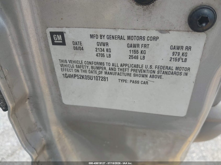 2005 Buick Lesabre Custom VIN: 1G4HP52K05U107281 Lot: 45619127
