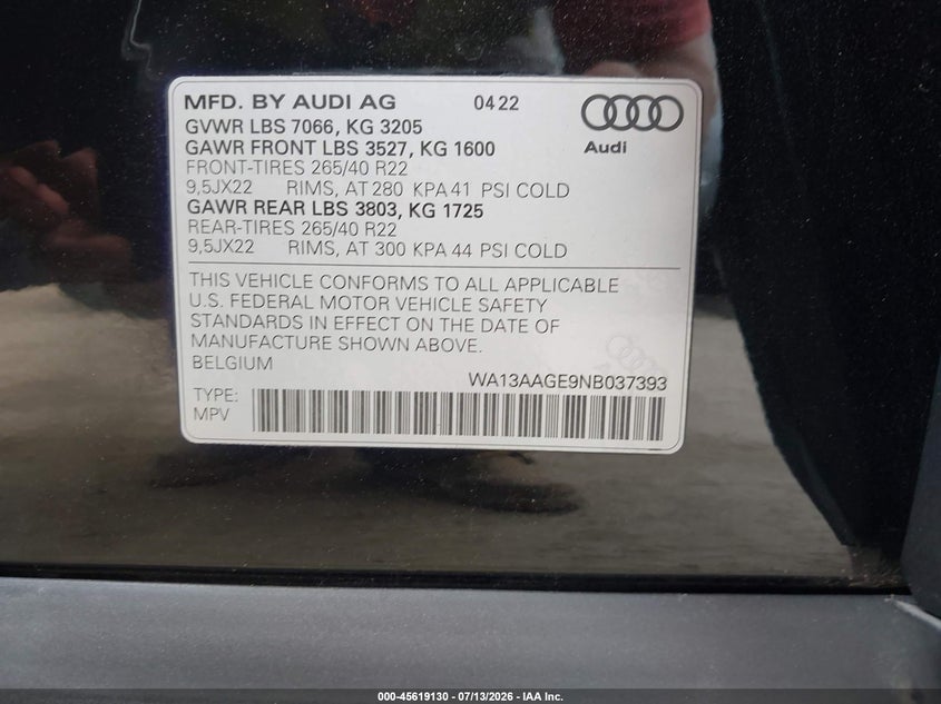 2022 AUDI E-TRON SPORTBACK SPORT UTILITY VEHICLE ELECTRIC