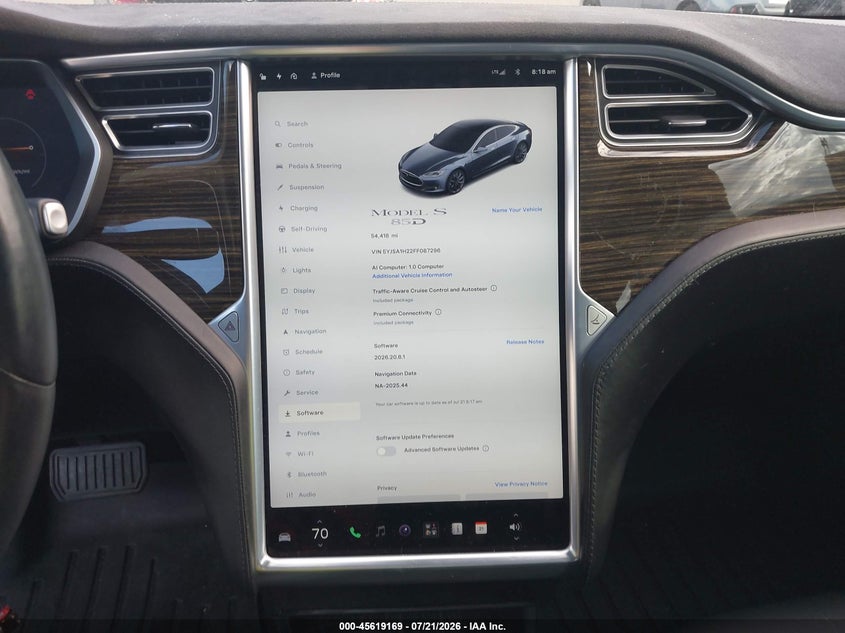 2015 Tesla Model S 70D/85D/P85D VIN: 5YJSA1H22FF087296 Lot: 45619169