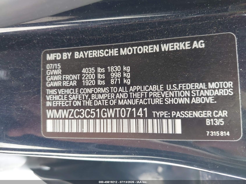 2016 Mini Countryman Cooper S VIN: WMWZC3C51GWT07141 Lot: 45619212