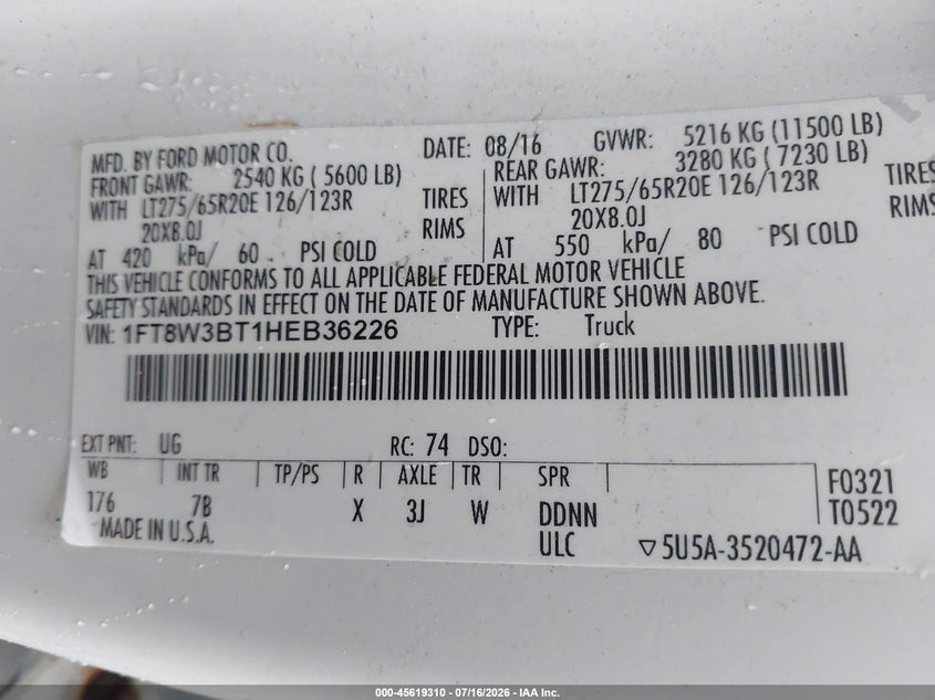 2017 FORD F-350 auction photo 8