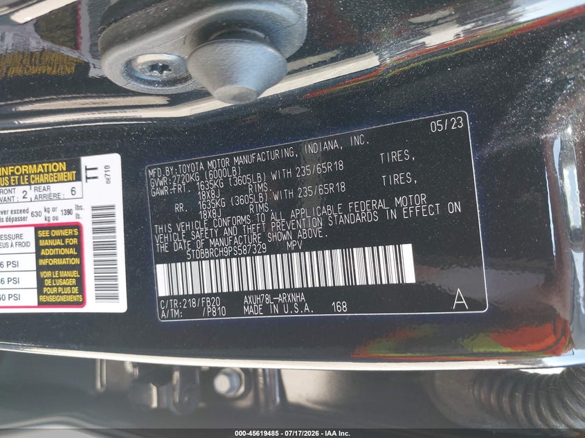 2023 TOYOTA HIGHLANDER SPORT UTILITY VEHICLE 2.5L I-4 DI, DOHC, VVT, 186HP