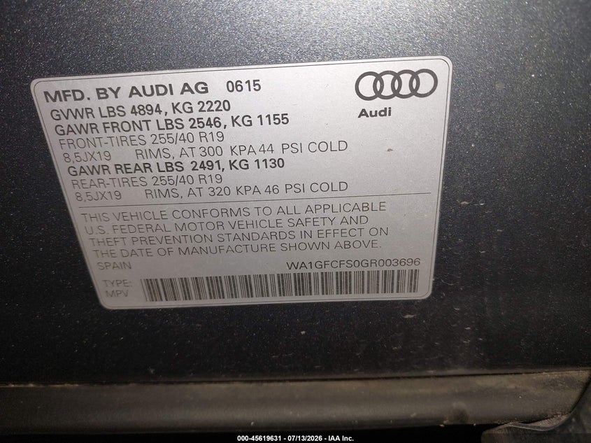 2016 Audi Q3 2.0T Premium Plus VIN: WA1GFCFS0GR003696 Lot: 45619631