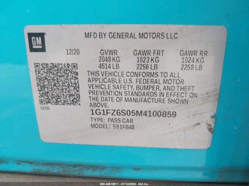 2021 Chevrolet Bolt Ev Fwd Premier VIN: 1G1FZ6S05M4100859 Lot: 45619811