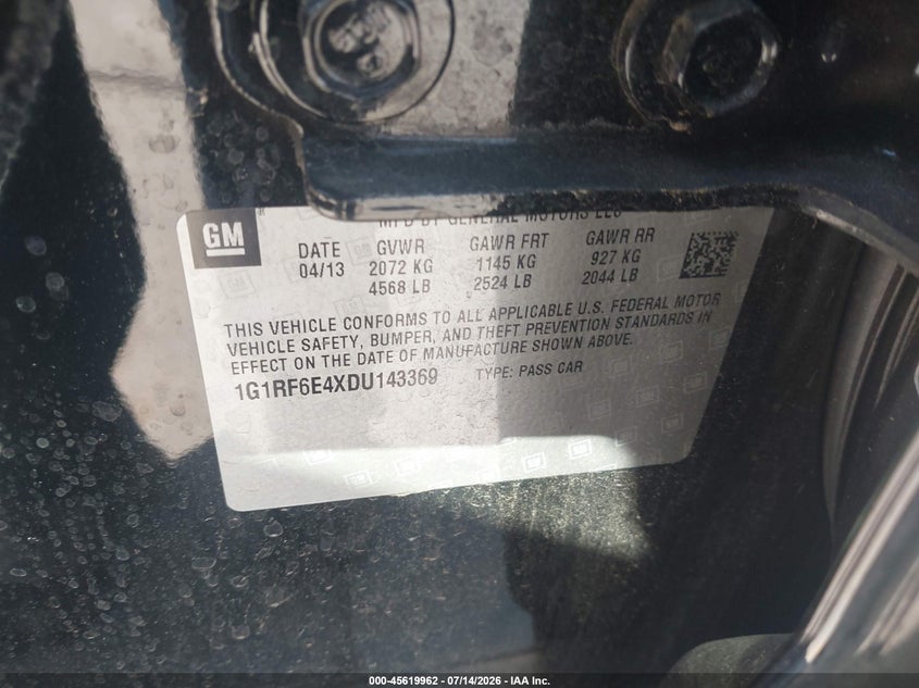 2013 Chevrolet Volt VIN: 1G1RF6E4XDU143369 Lot: 45619962