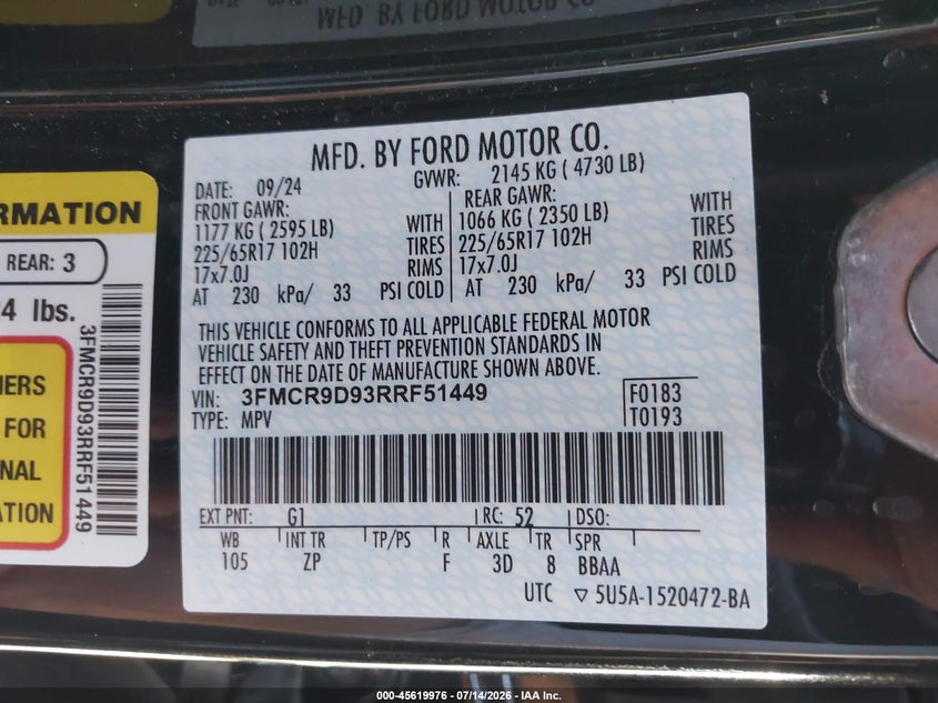 2024 Ford Bronco Sport Badlands VIN: 3FMCR9D93RRF51449 Lot: 45619976