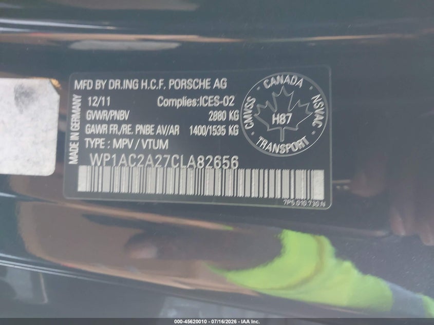 2012 Porsche Cayenne Turbo VIN: WP1AC2A27CLA82656 Lot: 45620010
