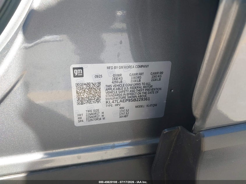 2025 Buick Envista Preferred Fwd VIN: KL47LAEP9SB229361 Lot: 45620108