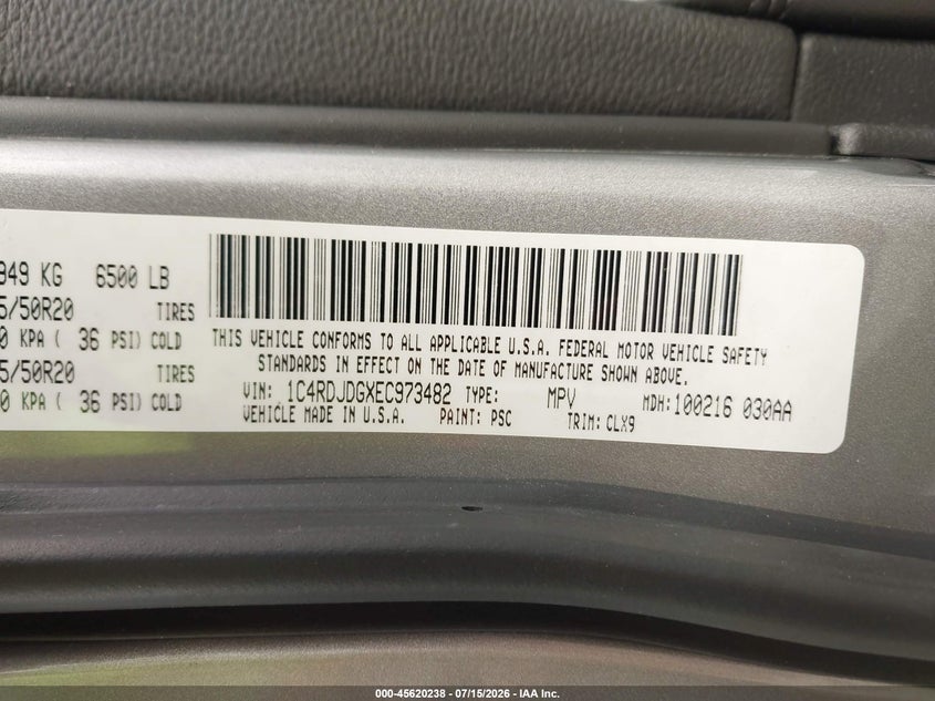 2014 Dodge Durango Limited VIN: 1C4RDJDGXEC973482 Lot: 45620238