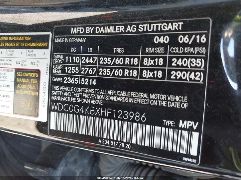 2017 Mercedes-Benz Glc 300 4Matic VIN: WDC0G4KBXHF123986 Lot: 45620407