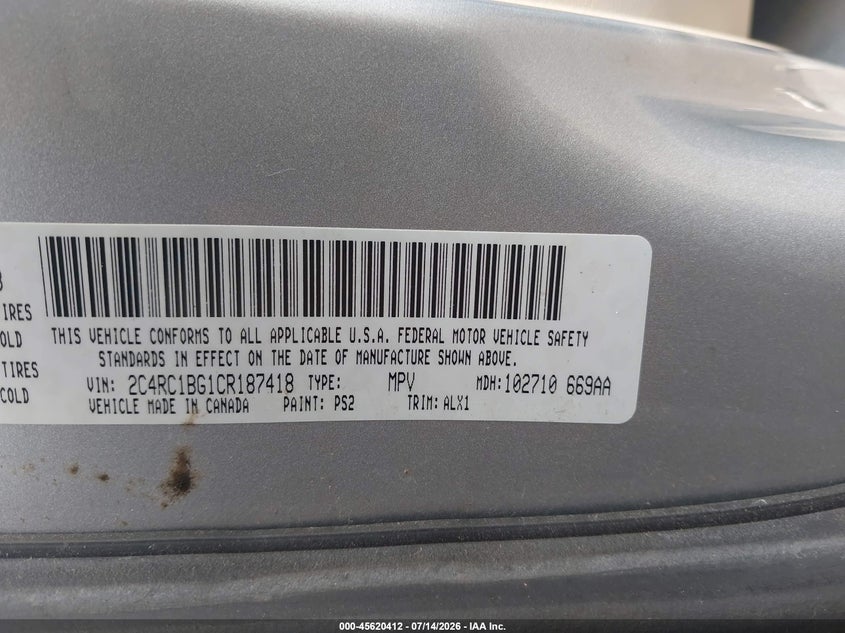 2012 Chrysler Town & Country Touring VIN: 2C4RC1BG1CR187418 Lot: 45620412