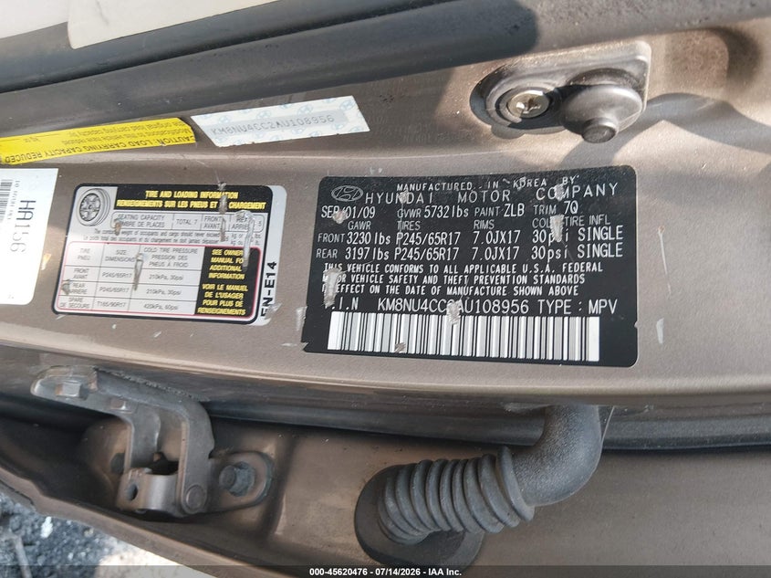 2010 Hyundai Veracruz Gls VIN: KM8NU4CC2AU108956 Lot: 45620476