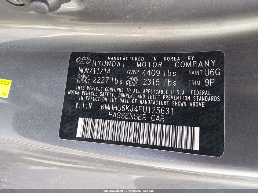 2015 Hyundai Genesis 3.8 Ultimate VIN: KMHHU6KJ4FU125631 Lot: 45620679