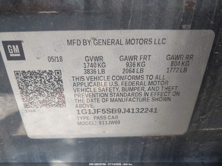 2018 Chevrolet Sonic Premier Auto VIN: 1G1JF5SB9J4132241 Lot: 45620766