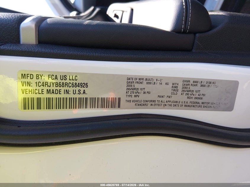 2024 Jeep Grand Cherokee 4Xe VIN: 1C4RJYB68RC684926 Lot: 45620769