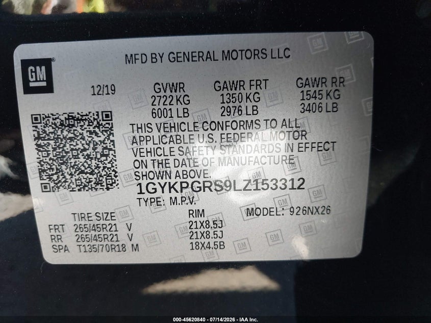 2020 Cadillac Xt6 Awd Sport VIN: 1GYKPGRS9LZ153312 Lot: 45620840