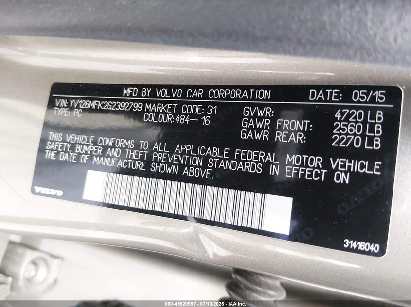 2016 Volvo S60 T5 Drive-E Premier VIN: YV126MFK2G2392799 Lot: 45620957