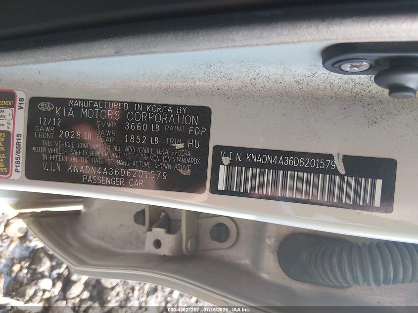 2013 Kia Rio Ex VIN: KNADN4A36D6201579 Lot: 45621207