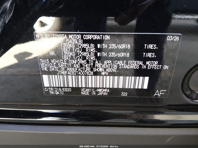 2026 Toyota Bz Xle VIN: JTMBFAEB2TA007828 Lot: 45621448