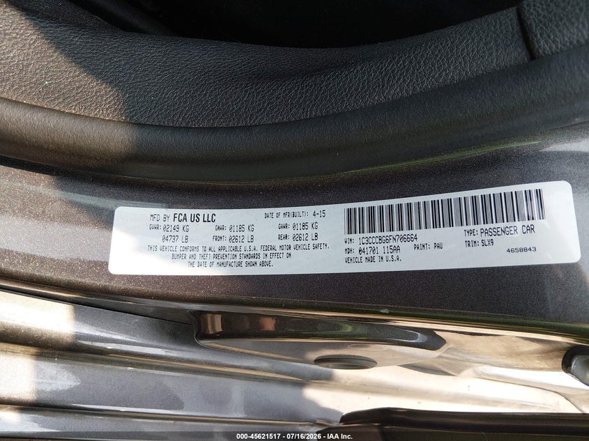2015 Chrysler 200 S VIN: 1C3CCCBG6FN706664 Lot: 45621517