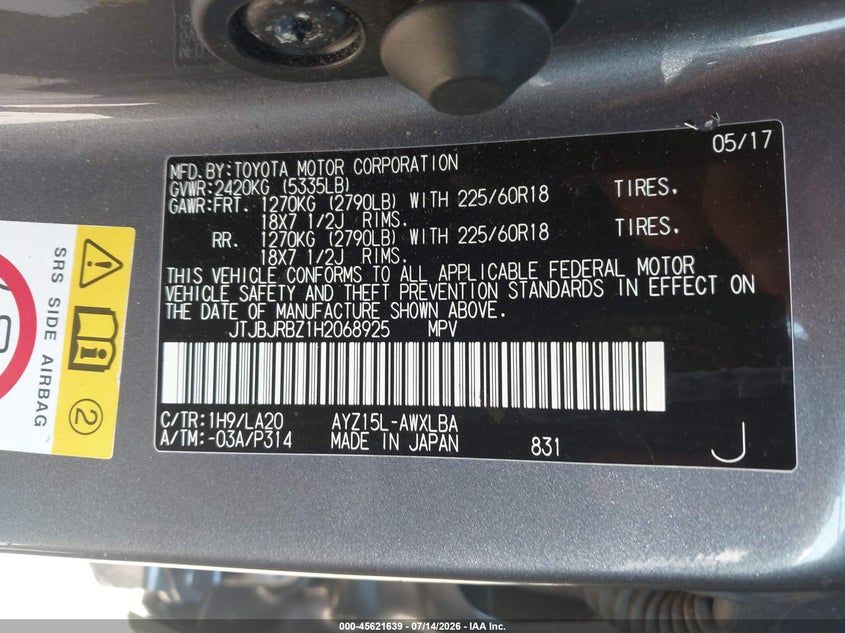 2017 Lexus Nx 300H VIN: JTJBJRBZ1H2068925 Lot: 45621639