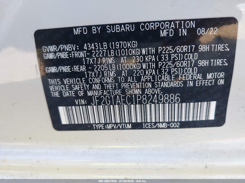 2023 Subaru Crosstrek Premium VIN: JF2GTAEC1P8249886 Lot: 45621928