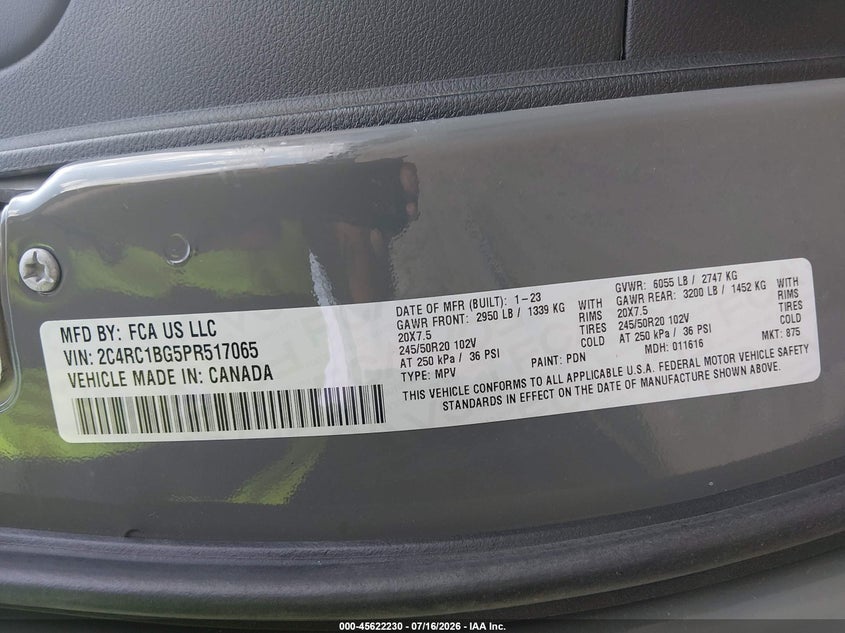 2023 Chrysler Pacifica Touring L VIN: 2C4RC1BG5PR517065 Lot: 45622230