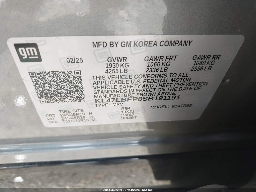 2025 Buick Envista Sport Touring Fwd VIN: KL47LBEP8SB191191 Lot: 45622239