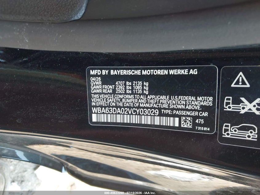 2027 BMW 430I VIN: WBA63DA02VCY03029 Lot: 45622268