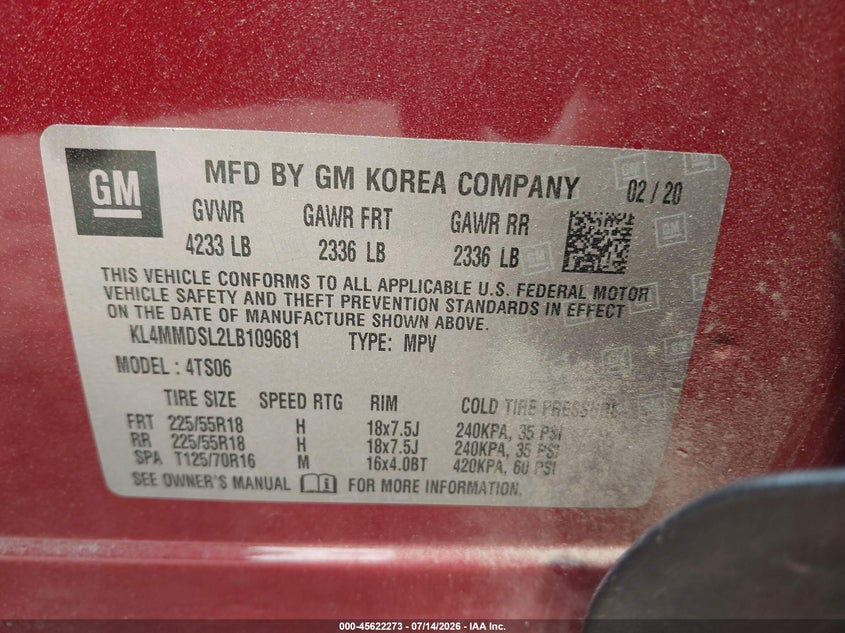 2020 Buick Encore Gx Fwd Select VIN: KL4MMDSL2LB109681 Lot: 45622273