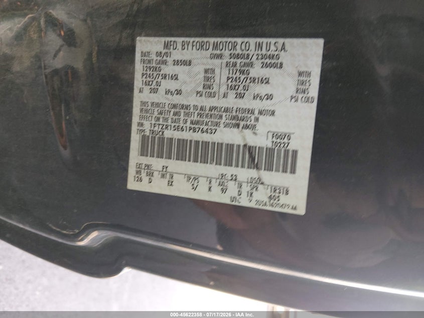 2001 Ford Ranger Edge/Xlt VIN: 1FTZR15E61PB76437 Lot: 45622358