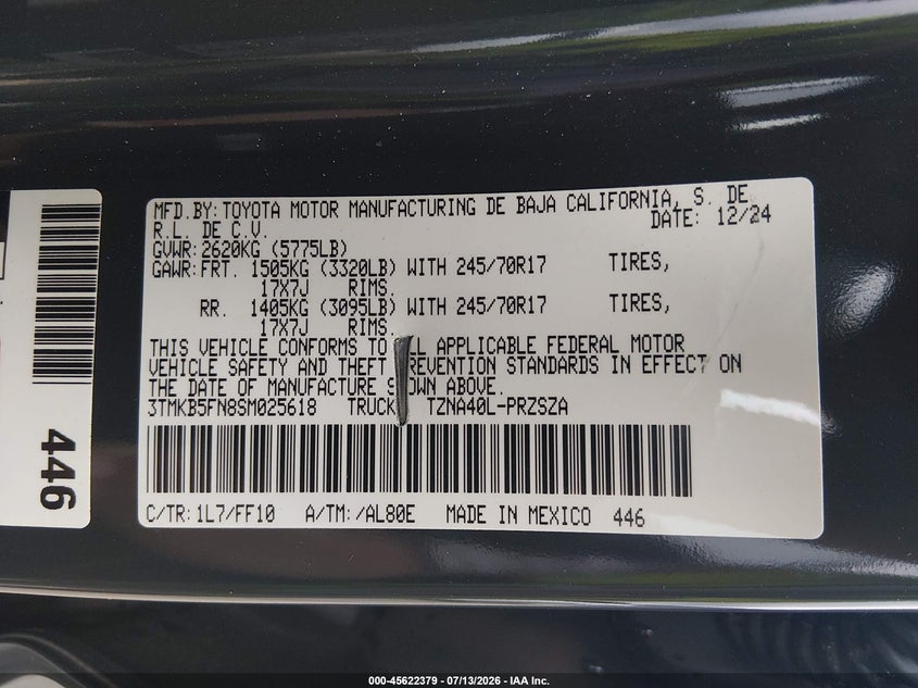 2025 Toyota Tacoma 2Wd Sr5 VIN: 3TMKB5FN8SM025618 Lot: 45622379