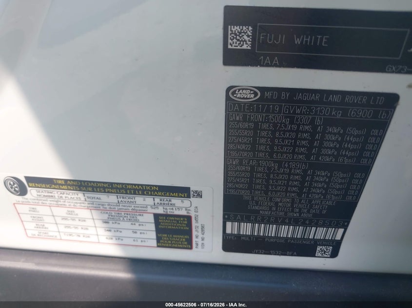 2020 Land Rover Discovery Hse VIN: SALRR2RV4L2428503 Lot: 45622506