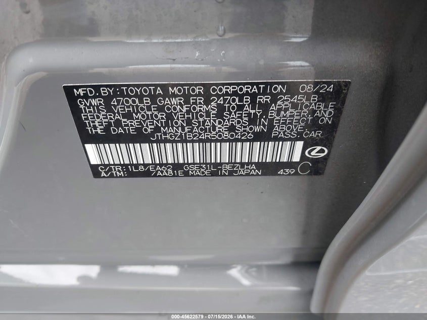2024 Lexus Is 350 F Sport VIN: JTHGZ1B24R5080426 Lot: 45622579