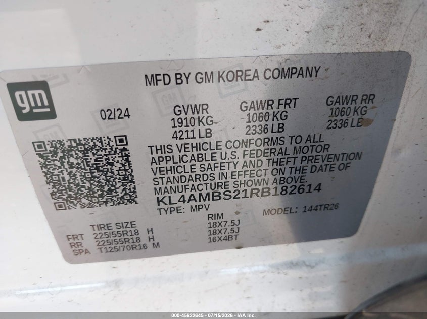 2024 Buick Encore Gx Preferred Fwd VIN: KL4AMBS21RB182614 Lot: 45622645