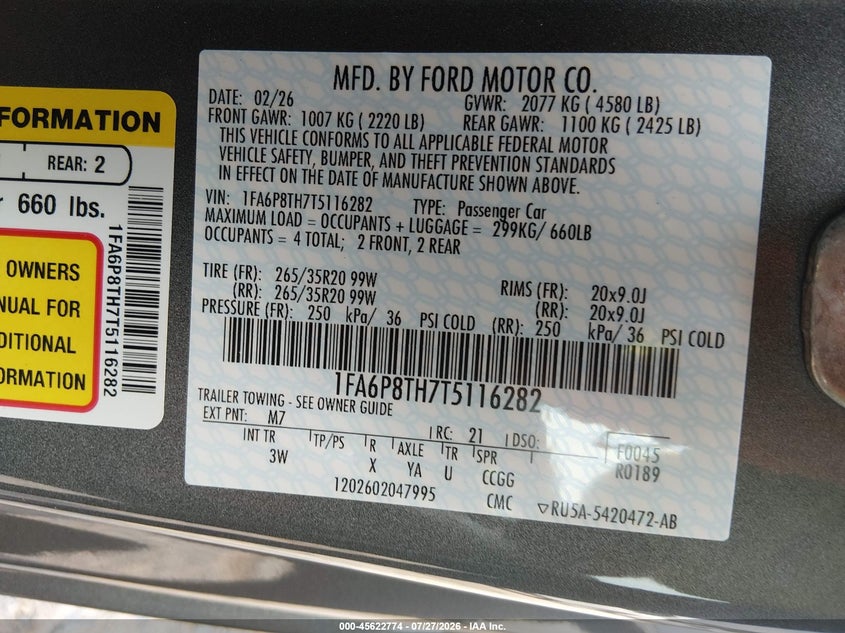 2026 FORD MUSTANG COUPE 2.3L I-4 DI, DOHC, VVT, TURBO, 315HP